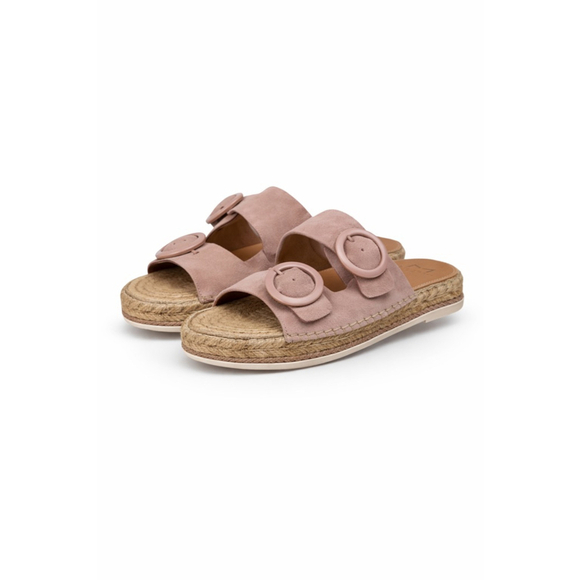 Marc Fisher Shoes - Marc Fisher MlramSA Leather Espadrille Platform Sandals Pink Buckle Slides 8.5​